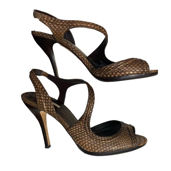 Max Studio Brown Snakeskin Open Toe Heeled Sandals - Picture 3 of 8